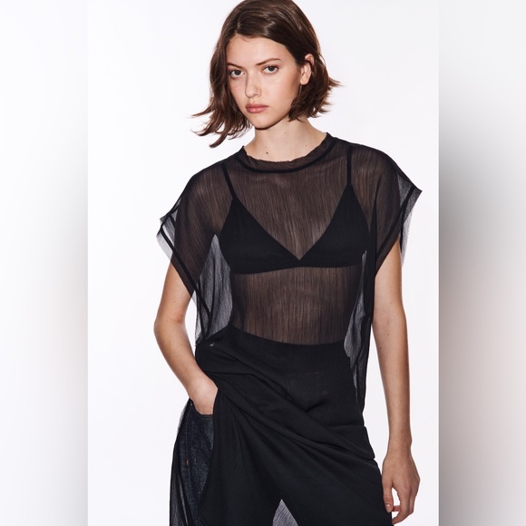 NWT ZARA Black Sheer Tunic - Picture 3 of 12